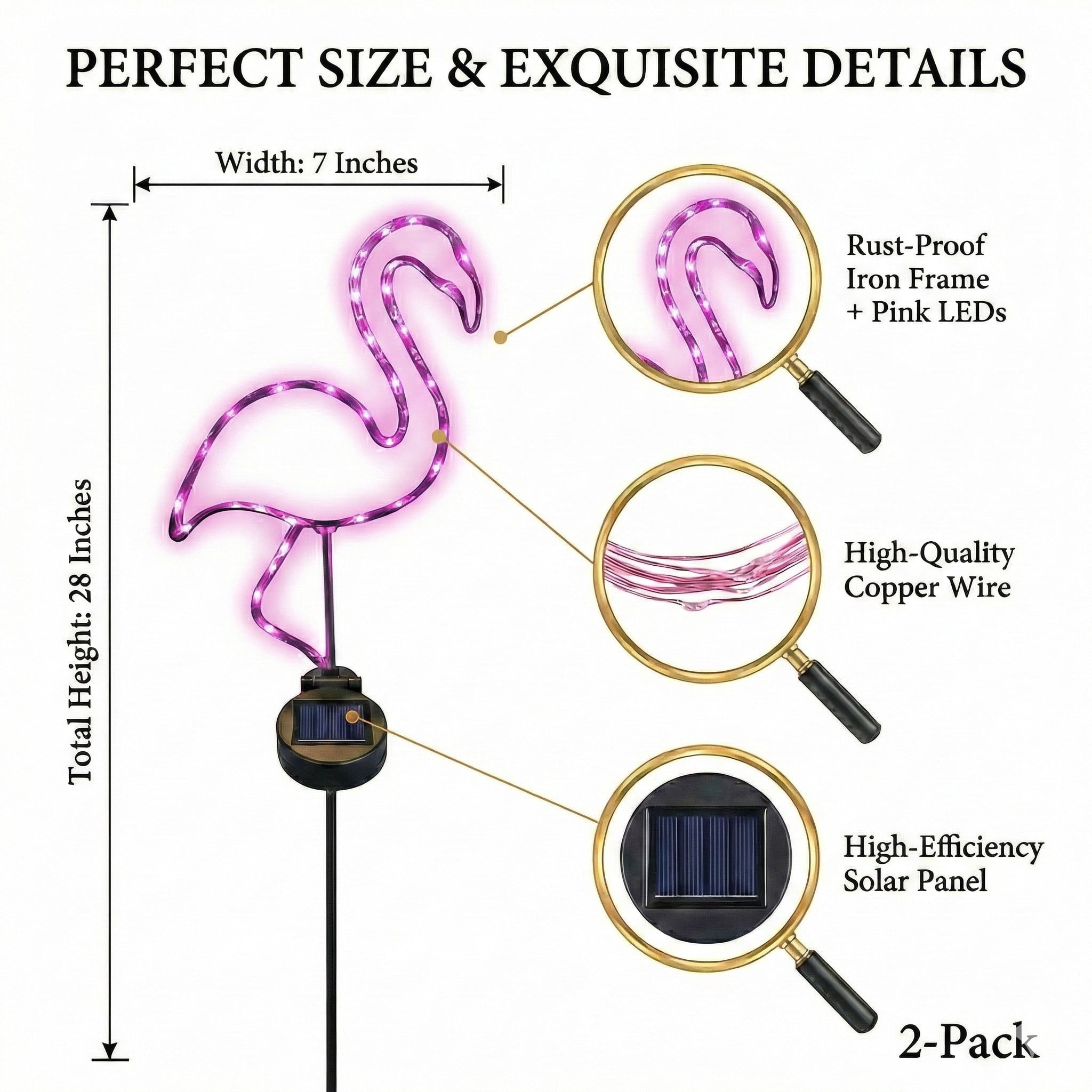 Outdoor Solar Powered Led Decorative Garden Stake Light - 2 Pack Pink Flamingo