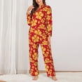 thumbnail image 2 of KLL Red Vintage Flowers Print Women's Long Sleeve Pajamas with Pants Sleepwear Loungewear 2 Set-XX-Large, 2 of 7