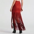 thumbnail image 4 of AUNVITO Women's High Waist Maxi Skirt Slim Fit Long Length with Fringe Hem Suede Look Casual Elegant, 4 of 8
