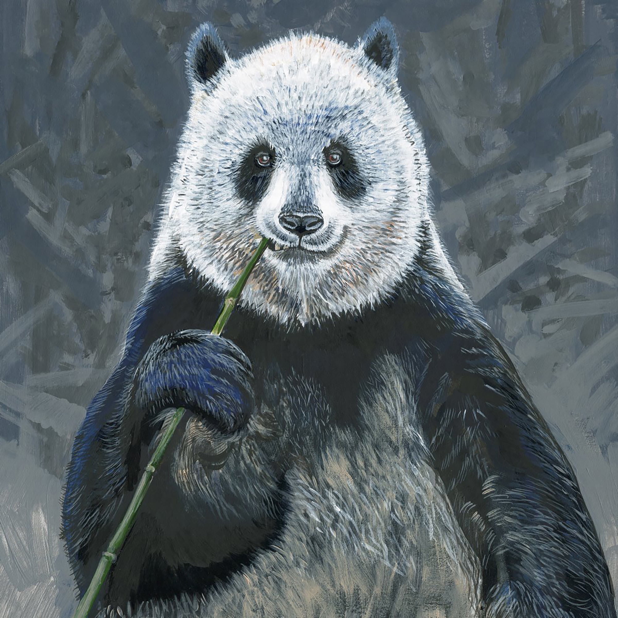 Panda with Bamboo Painting Print on Wrapped Canvas