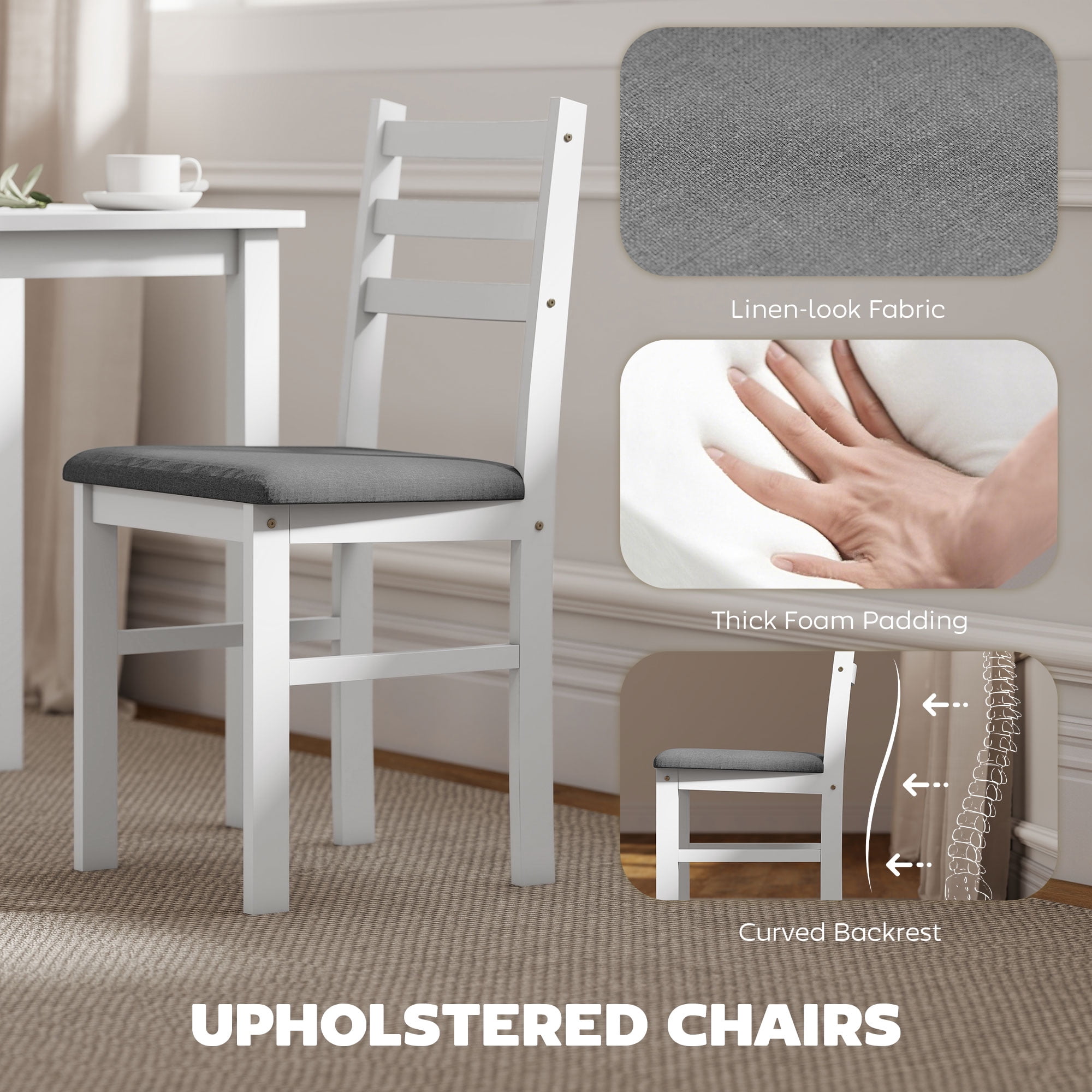 Farmhouse Dining Table and 4 Chairs Set, White/Gray