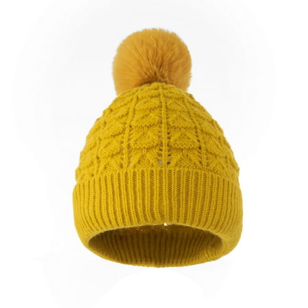 

Dadaria Cowboy Hats for Women Unisex Add Velvet Warm Windproof Baggy Stretch Crochet Knitted Winter Soft Beanie Caps Wrap Hairball Hat Yellow Women
