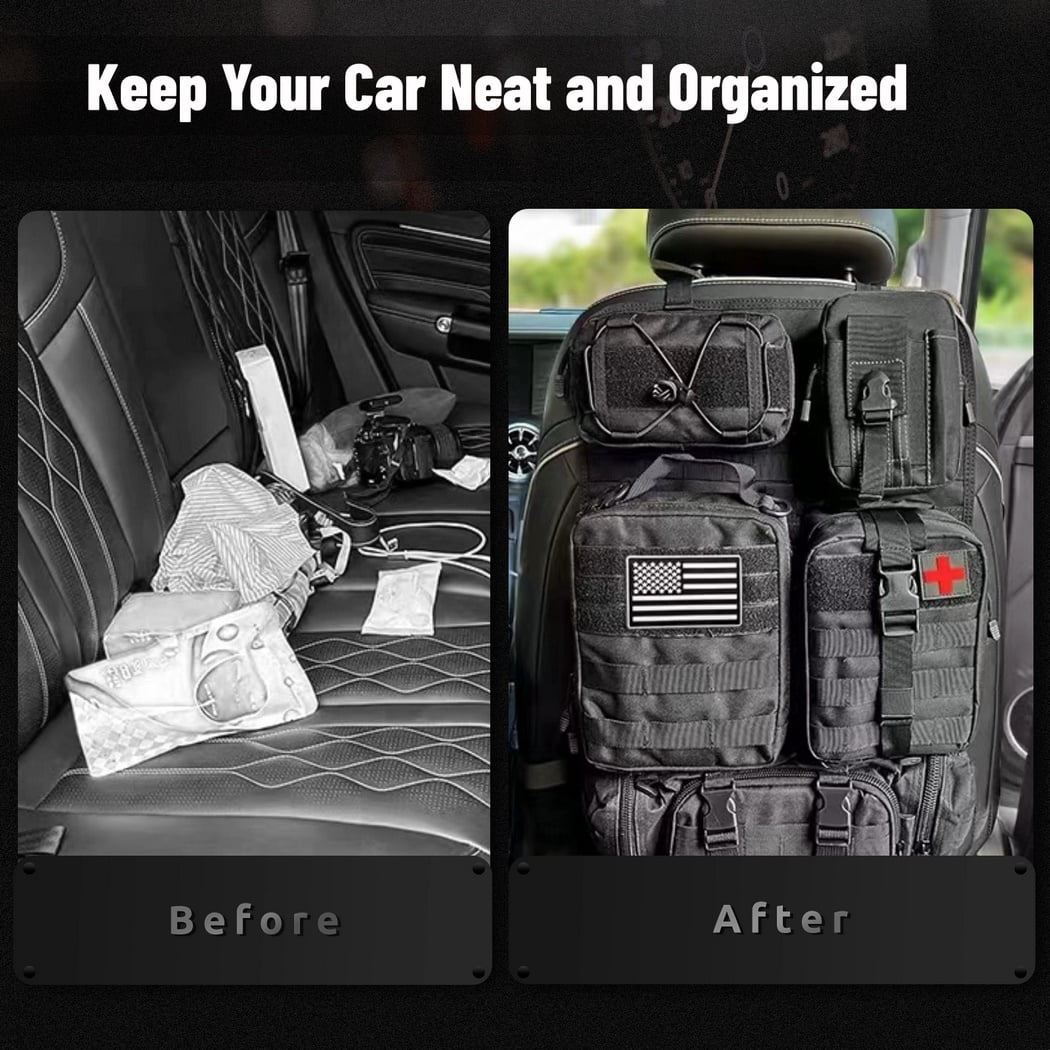 Universal Tactical Car Seat Back Organizer Bag,Molle Seat Back Organizer Panel with 5 Detachable Molle Pouches,Car Panel Organizer for Car Truck Ford Jeep Vehicle