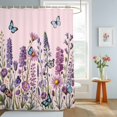 thumbnail image 4 of Shower Curtain Purple Lavender Shower Curtains for Bathroom Decor, Waterproof Polyester Shower Curtain Set with Hooks, Extra Long 72" x 78" Vintage Floral Butterfly Pink, 4 of 9