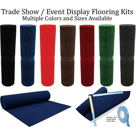 Trade Show Booth Display Flooring Carpet Rugs (Set of 4) and 1 Roll Double Sided Carpet Tape. Light Weight and Flexible Material for Easy Transport.