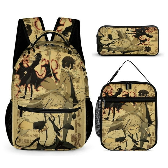 Bungo Stray Dogs Anime Poster 3 PC Backpack Set Casual School Bag Daypack with Lunch Bag Outdoor Travel Large Capacity BagsOne Size