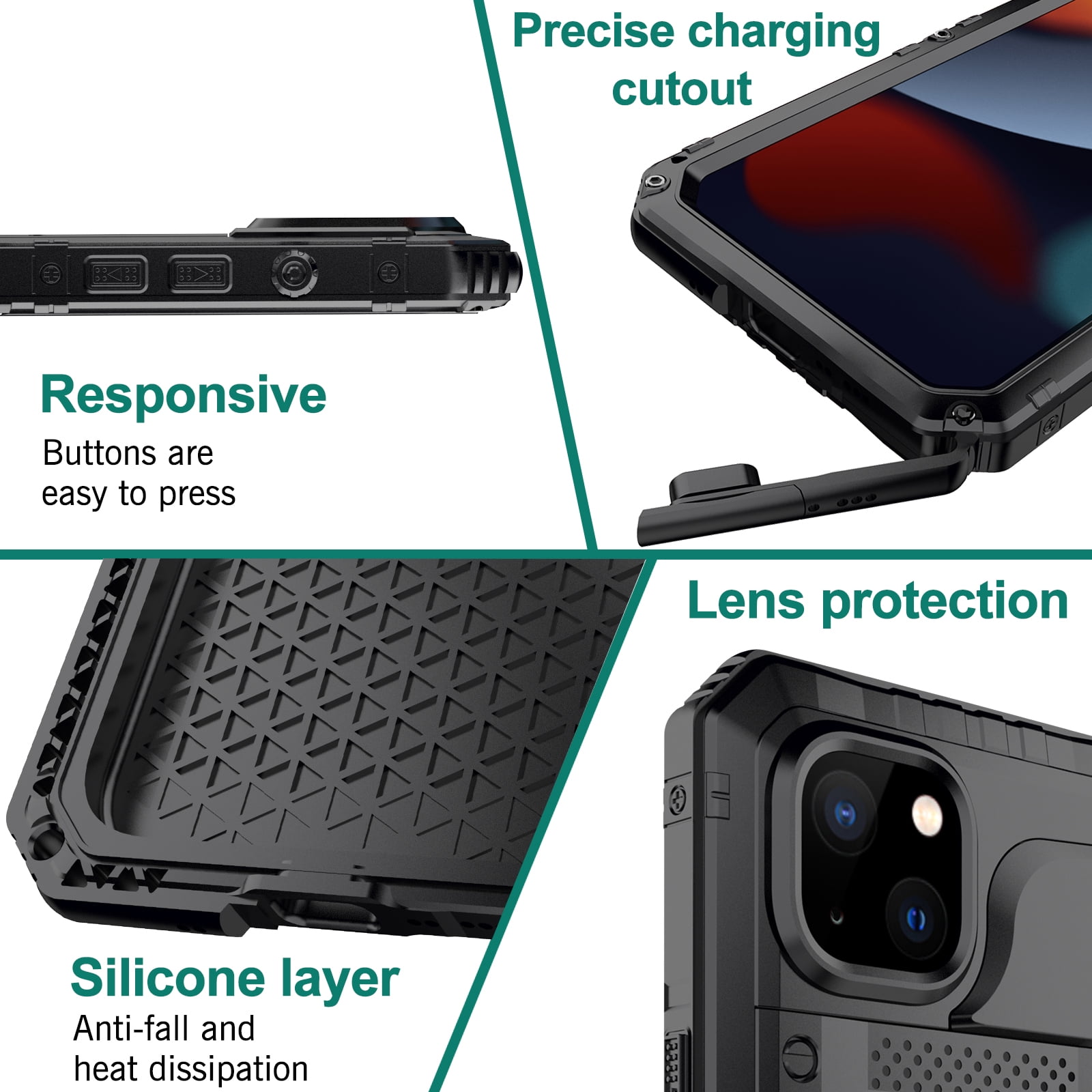 for iPhone 11 Case, Military Grade IP68 Waterproof Dustproof Shockproof Full Body Sealed Underwater Case with Built-in Screen Protector Heavy Duty Metal Rugged Defender Phone Case,Black