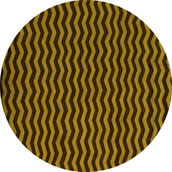 Ahgly Company Indoor Round Abstract Yellow Modern Area Rugs, 5' Round