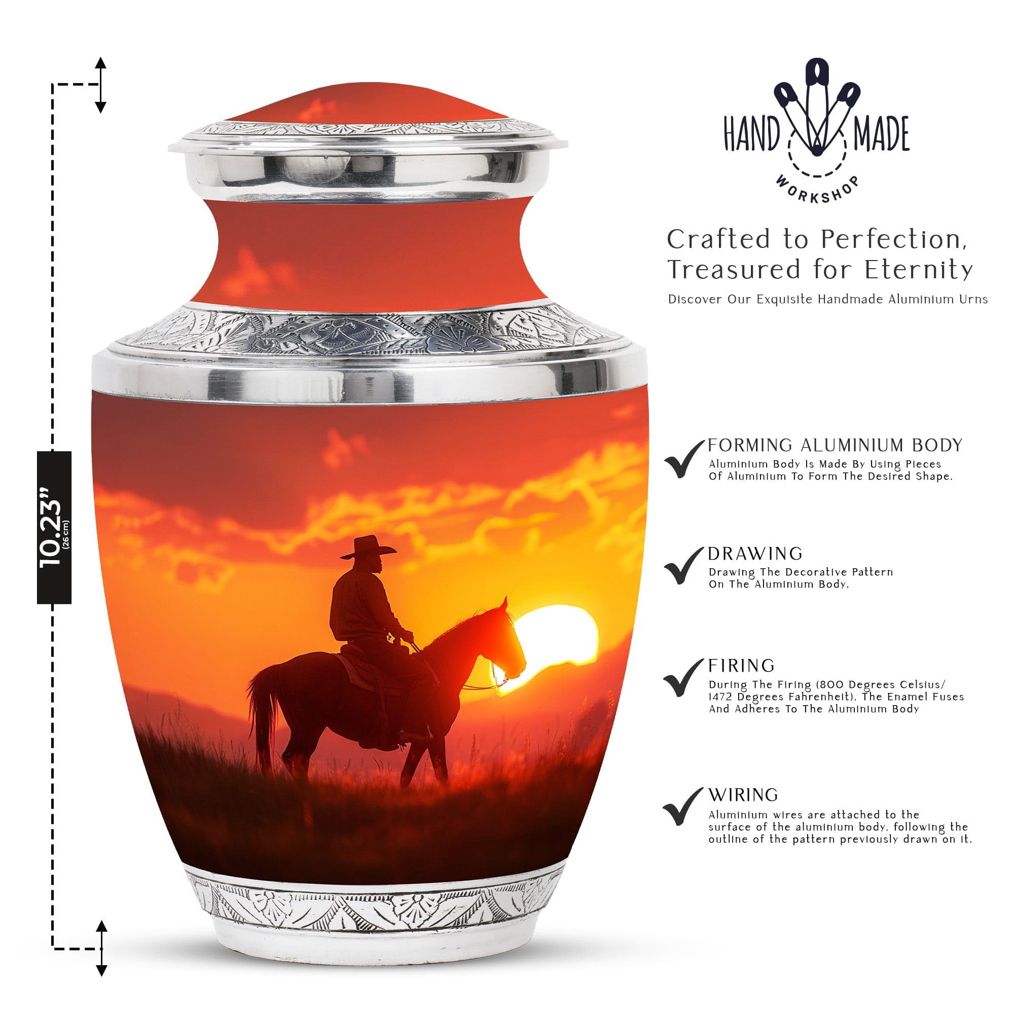 SUBSH Cowboy Urn - Urn for Ashes - Urns for Human Ashes Adult Female - Cremation Urns for Ashes - Urns for Cremation Ashes (10 inch Pack of 1)