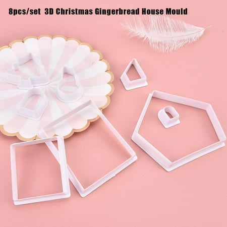 

8Pcs DIY Plastic Cookie Cutter Set 3D Christmas Gingerbread House Mould