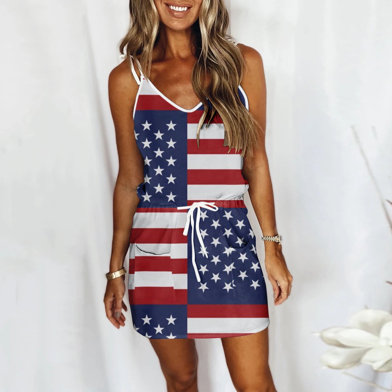 SELONE Patriotic Halter Tops American Flag Clothing Summer Casual Round