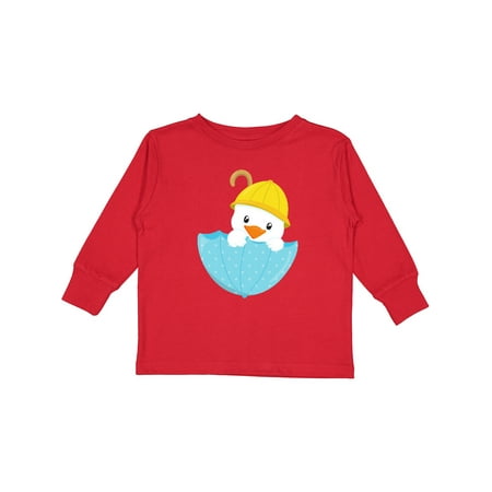 

Inktastic Baby Duck In Blue Umbrella Little Duck With A Hat Boys or Girls Long Sleeve Toddler T-Shirt