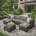 thumbnail image 3 of Aiho 7 Pieces Patio Conversation Set, Outdoor Sectional Sofa with All-Weather PE Rattan Wicker, Gray Cushioned Seating for Backyard, Garden, Poolside, 3 of 8