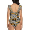 thumbnail image 6 of Yiaed Retro Excavator Print Women's Ruffled One Piece Swimsuit V Neck Swimwear Slimming Monokini for Woman-Small, 6 of 8