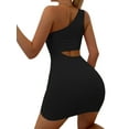 thumbnail image 6 of Qmyliery Women's Slim Dress Solid Color One Shoulder Cutout Design Party Streetwear Cocktail Dress,S/M/L/XL, 6 of 9