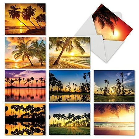 'M6457OCB PALM BEACHES' 10 Assorted All Occasions Cards Featuring Inspirational and Relaxing Images of Tropical Palm Trees Silhouetted Against the Setting Sun with Envelopes by The Best Card