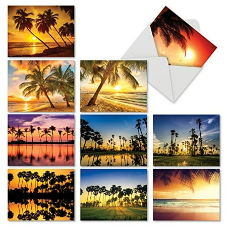 Palm Tree Stationary - 'M6457OCB PALM BEACHES' 10 Assorted All Occasions Cards Featuring Inspirational and Relaxing Images of Tropical Palm Trees Silhouetted Against the Setting Sun with Envelopes by The Best Card Company