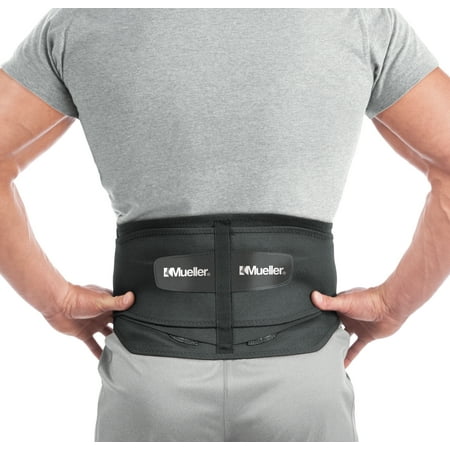 Mueller Adjustable Lumbar Back Brace with Removable Pad, Regular, Fits Waist Sizes 28