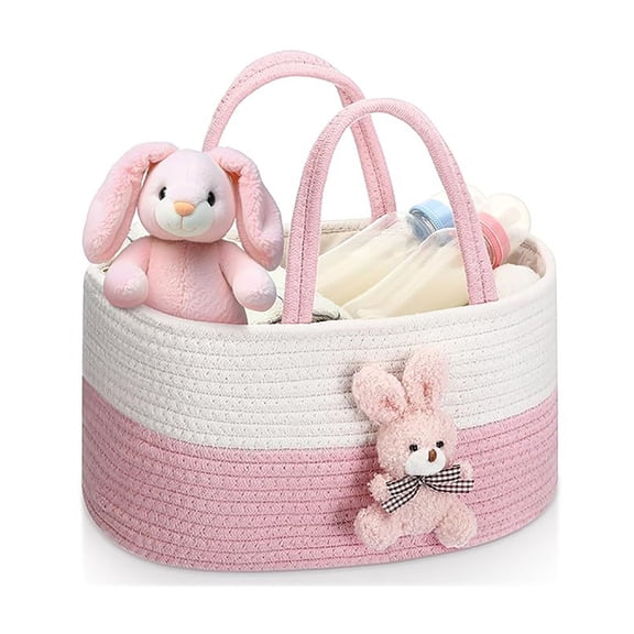 Oefntac Storage Basket Storage Rope Basket for Infants Girls Kids Playroom Travel Baby Clothes Toys Organizer Playful Soft Cotton Internal Handles Durable Decorative Storage