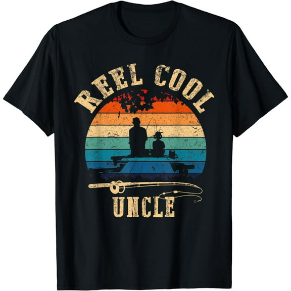 Mens Vintage Reel Cool Uncle Fish Fishing Shirt Father's Day T-Shirt