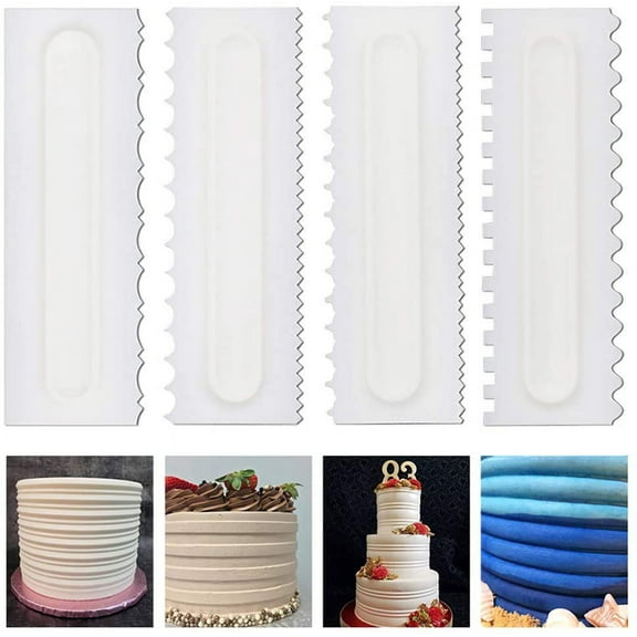 4 Pcs/set Cake Scraper Decorating Plastic Sawtooth Comb Mousse Butter Cream Cake Edge Tools Plastic Sawtooth Cake Icing Smoother Kitchen Baking Cake Edge DIY Tool