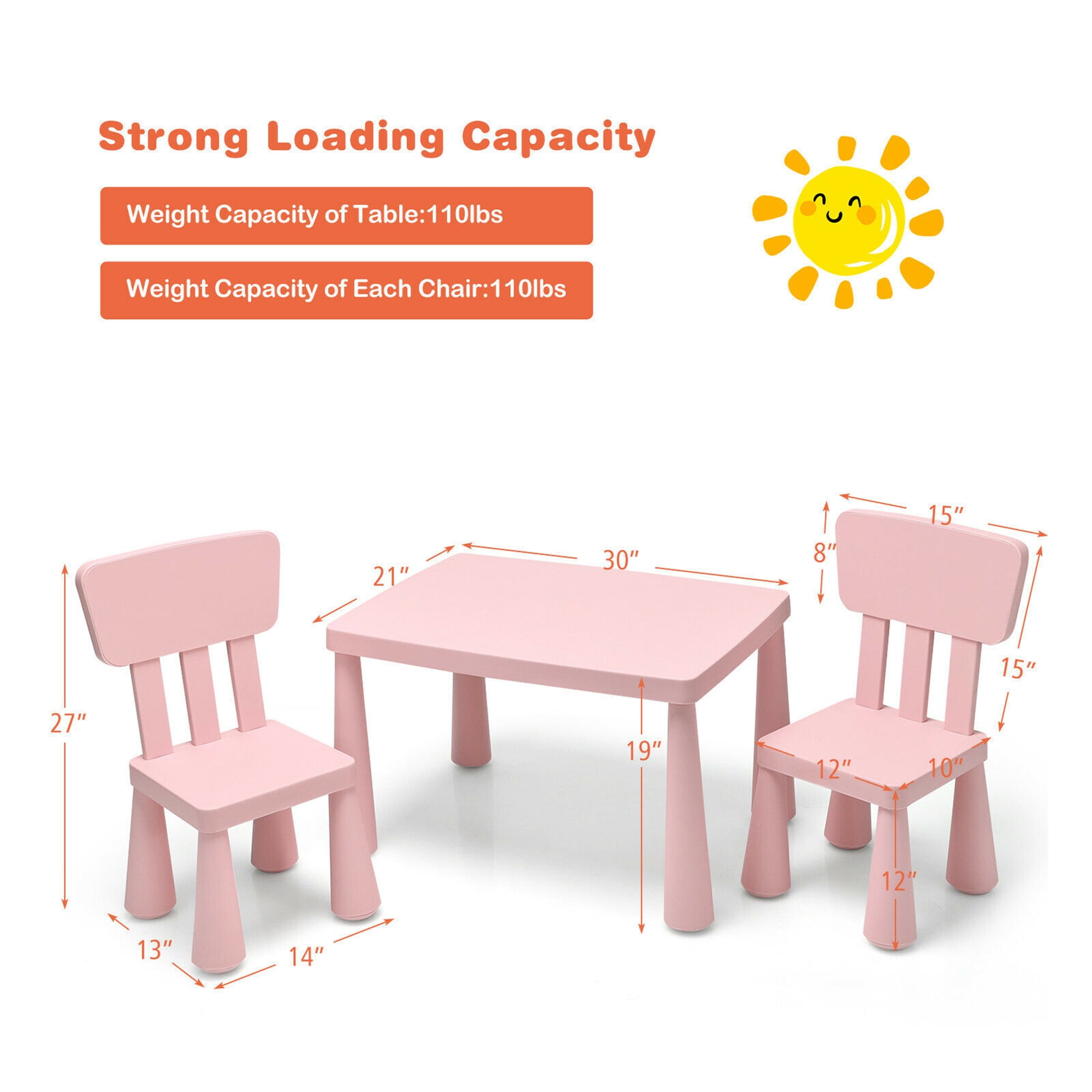 Gymax Kids Table & 2 Chairs Set Toddler Activity Play Dining Study Desk Baby Gift Pink