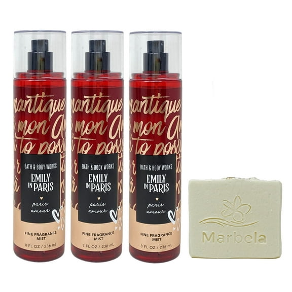 Bath & Body Works Emily In Paris - Paris Amour 3 Pack Fine Fragrance Mist Set with a Natural Oats Bar Soap - Full Size