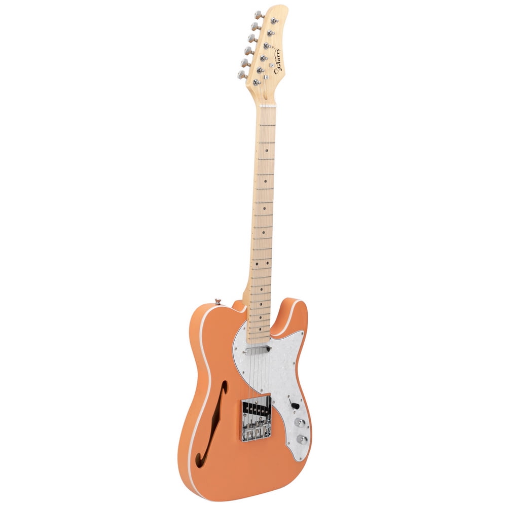 Private Jungle Glarry GTL Semi-Hollow Electric Guitar F Hole SS Pickups Maple Fingerboard White Pearl Pickguard,Orange-red