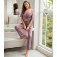 thumbnail image 4 of MINTREUS Women's Ribbed Knit Pajama Set Soft Lounge Set Lightweight Sleepwear Two Piece Matching Outfits Set, 4 of 7