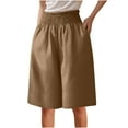 thumbnail image 5 of biudgviw Shorts for Women Cotton Linen Smocked High waist Baggy Knee Length Shorts Plus Size Wide Leg Casual Shorts with Pocket, 5 of 7