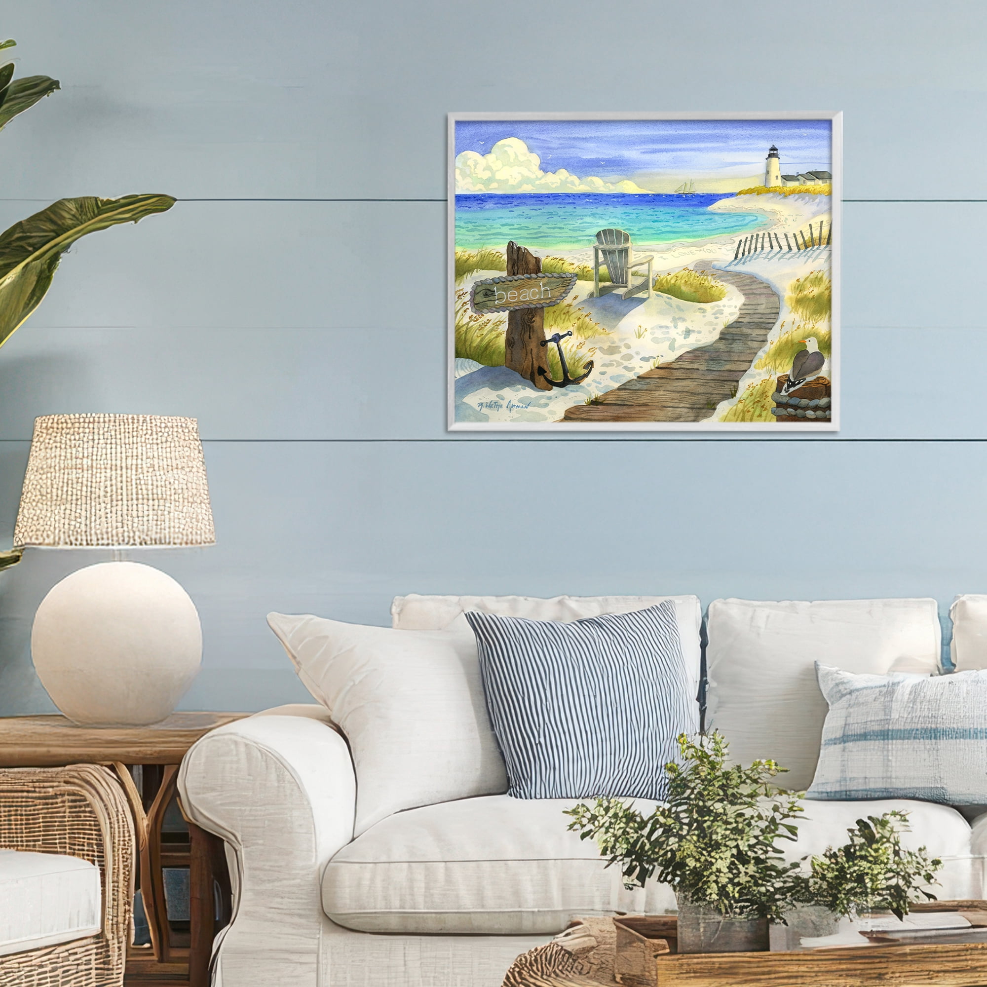 Stupell Industries Boardwalk To The Lighthouse White Framed Giclee Art, design by Robin Altman