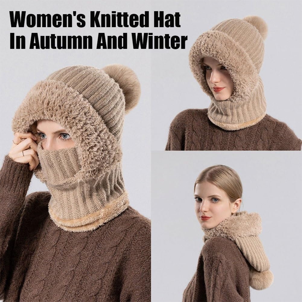 Women's Knitted Hat in Autumn and Winter, Elastic Warm Ear Protection Hat, Balaclava Knit Scarf Hats, Running Ski Mask