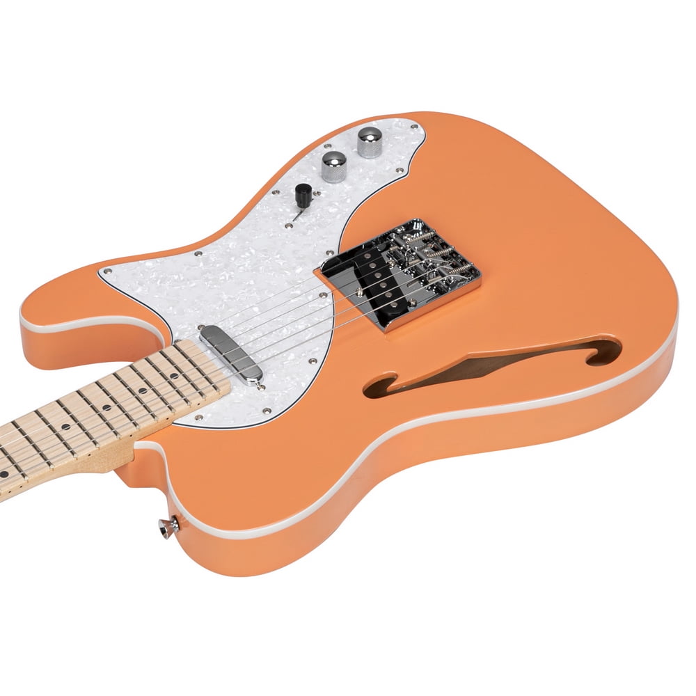 Private Jungle Glarry GTL Semi-Hollow Electric Guitar F Hole SS Pickups Maple Fingerboard White Pearl Pickguard,Orange-red