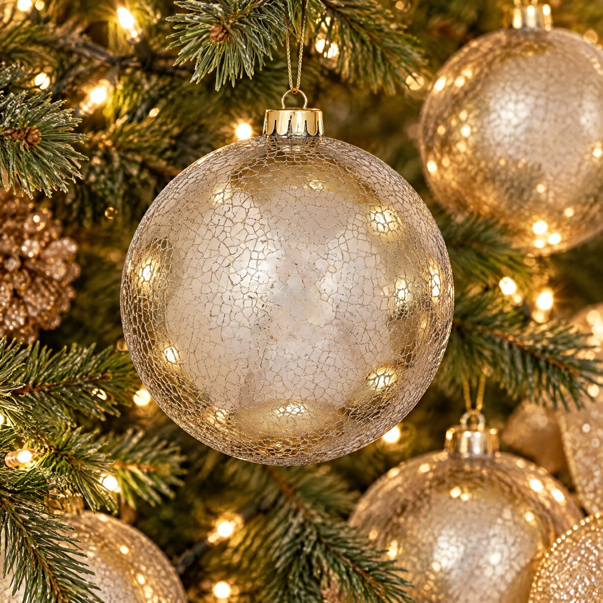 4-Count Champagne Mercury-Style Ball Shatterproof Christmas Ornaments, 6", by Holiday Time