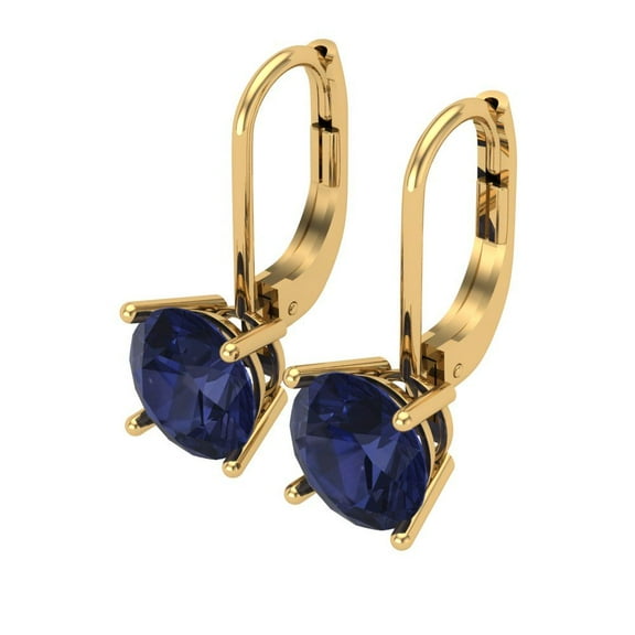 4 Ct Round Cut Drop Dangle Blue Sapphire 14K Yellow Solid Solid Gold Everyday Dainty Earrings Lever Back