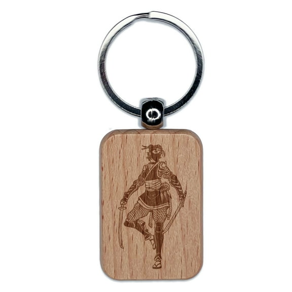 Ninja Woman Shinobi Rogue Rectangle Keychain Charm Tag - Engraved Wood