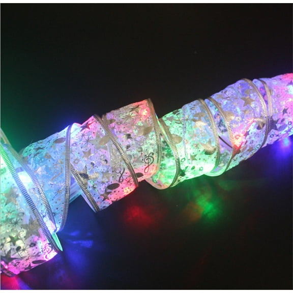 WEGFTDUOP Christmas Decoration LED Ribbon Lights Christmas Tree Ornaments DIY Lace Bow String Lights Decoration