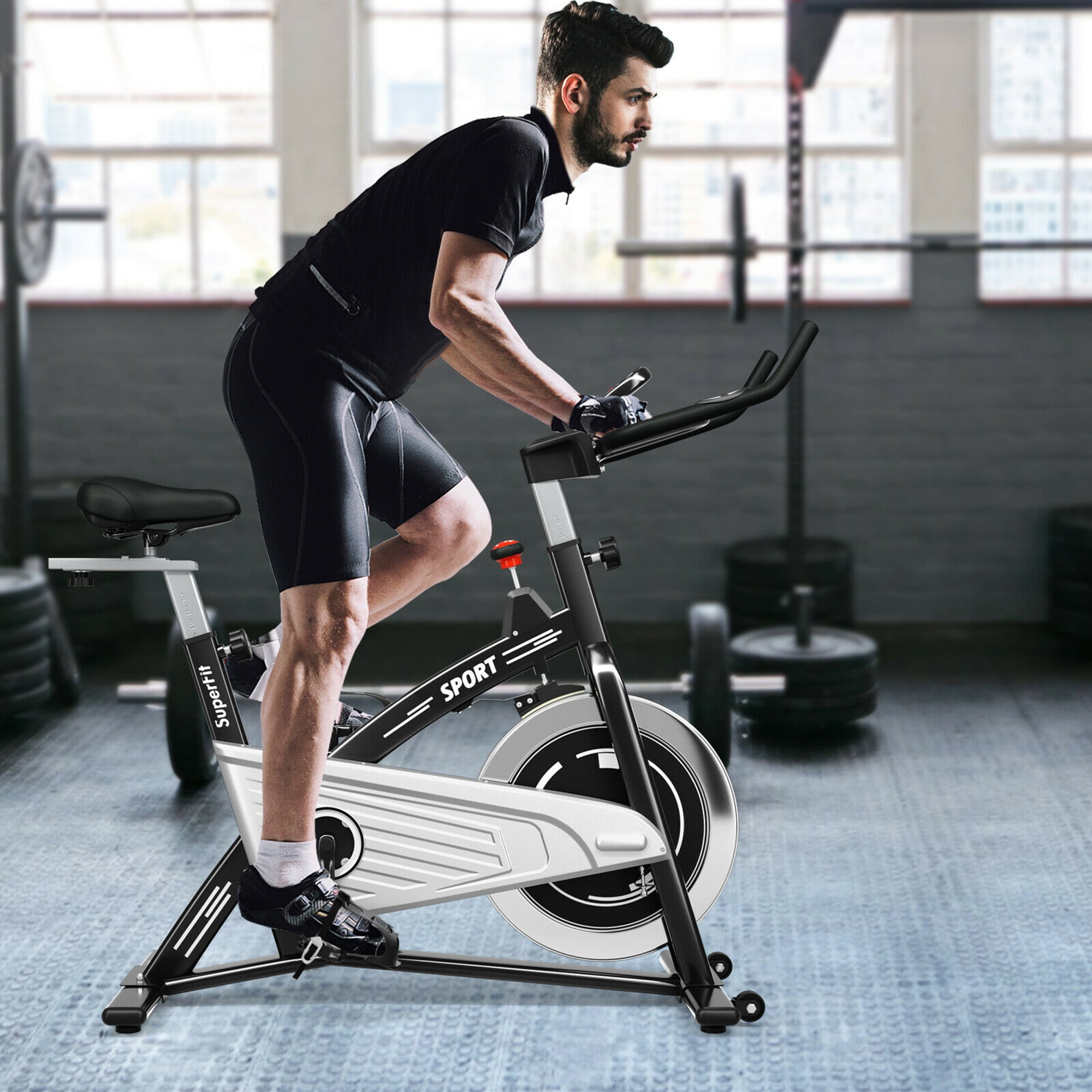 Gymax 30Lbs Stationary Training Bike Exercising Spinning Bicycle W Monitor Gym