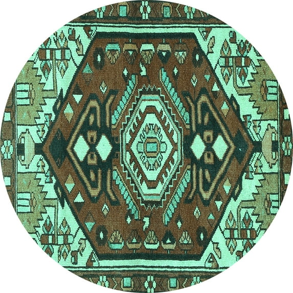 Ahgly Company Machine Washable Indoor Round Persian Turquoise Blue Traditional Area Rugs, 4' Round