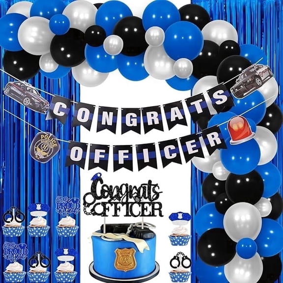 Police Party Decor Officer Graduation Academy Decor Congrats Officer Banner Cupcake Topper Curtains Police Academy Graduation We Are So Proud of You Decor for Retirement Promotion
