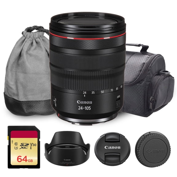 Canon RF 24–105mm F/4L IS USM L-Series Zoom Lens Bundle with 64GB Card and Camera Bag (2963C002)