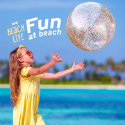 Clear Sports Beach Balls with Rainbow Sequin Glitter & Confetti - Summer Beach Pool Party Toy Volleyball Soccer Game & More 5 pcs
