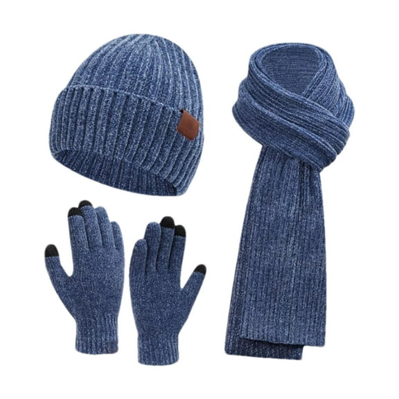 European Winter Knitted Warm Gloves Hats Scarves Three Piece Set with Thick Velvet and Hat
