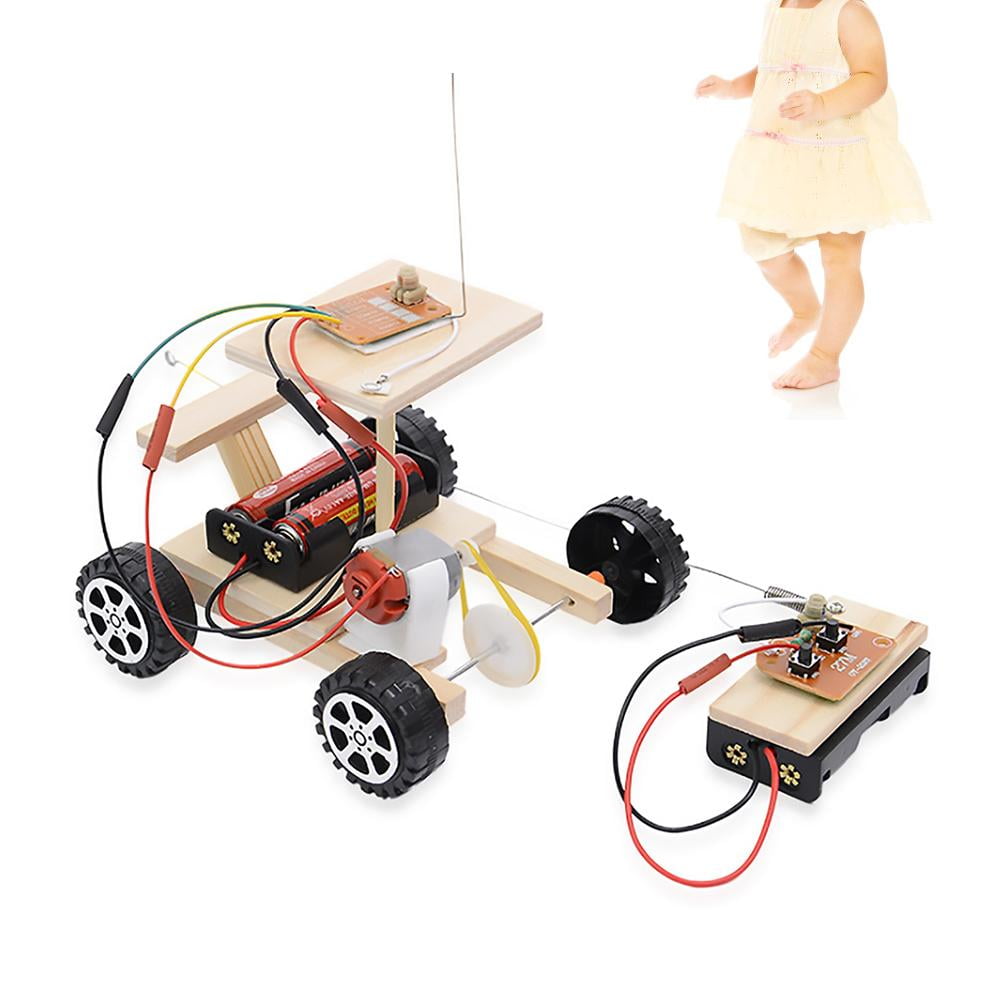 Spptty DIY Wooden RC Car Model Kit Remote Control Car Toy Set Kids
