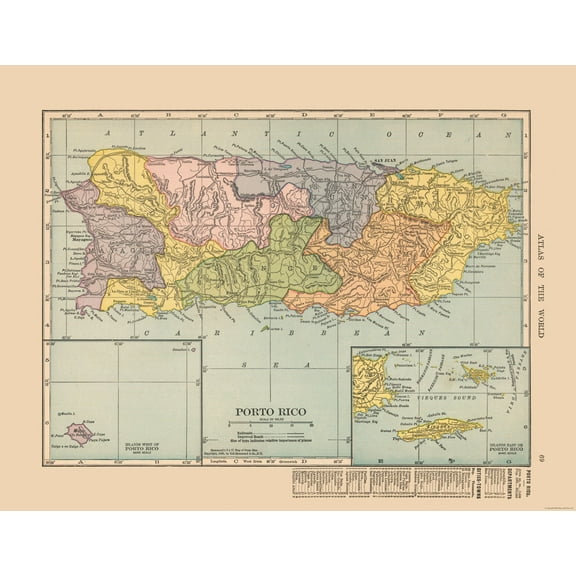 Historic Map - Puerto Rico - Hammond 1910 - Vintage Wall Art