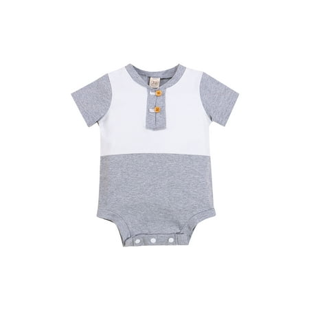

KuriozudBaby Summer Rompers Match Color Round Neck Short Sleeves Jumpsuit