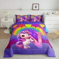 thumbnail image 2 of Manfei Cartoon Unicorn 3-Piece Full Size Comforter Sets,Kawaii Initial Bedding Comforter Set,Rainbow Stars Lightweight Bedding Sets,Microfiber Cute Room Decor,Reversible, 2 of 8