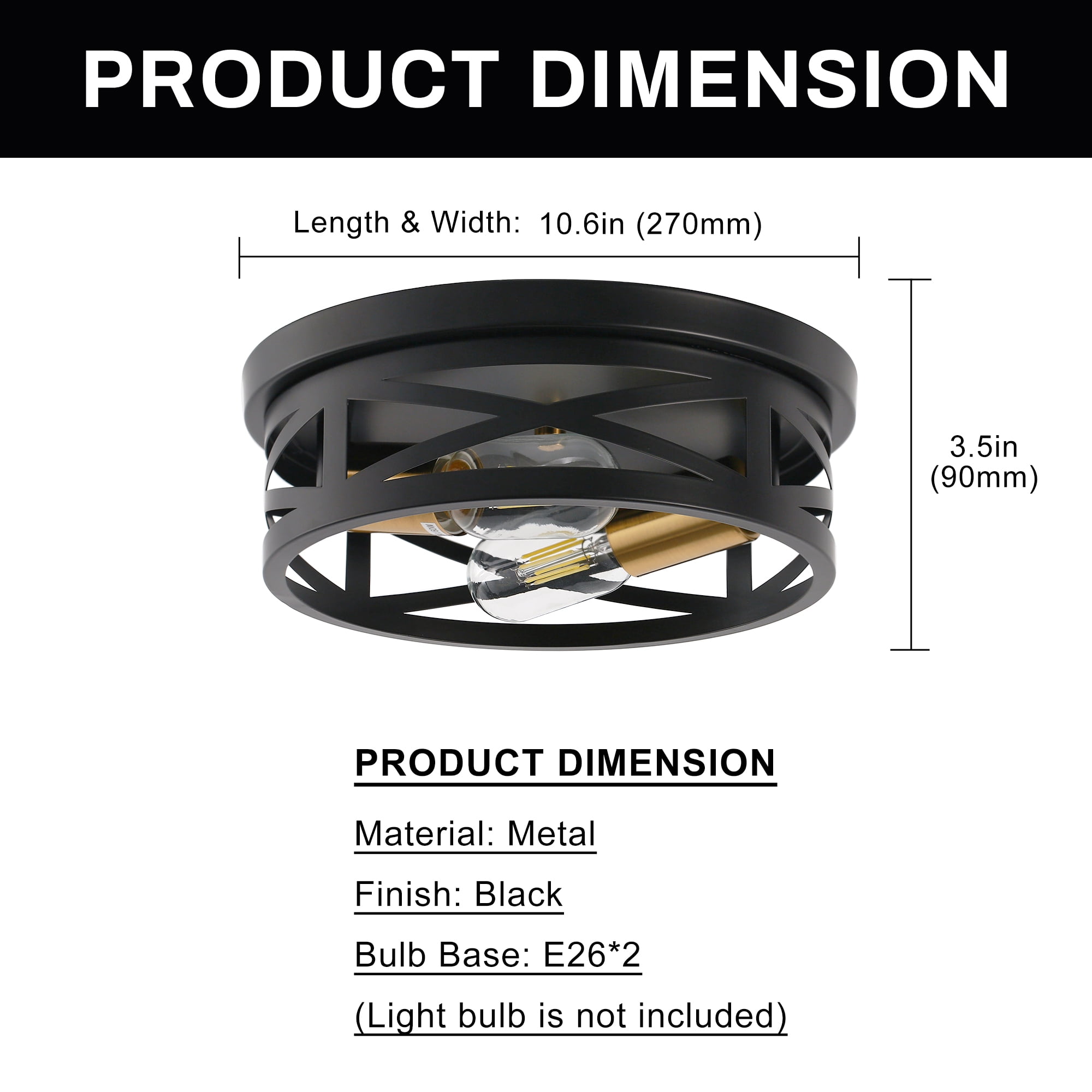 YANSUN 2 Pack Close to Ceiling Light Fixtures, 2-Lights Flush Mount Ceiling Light, 10 Inch Indoor Metal Cage Semi Flush Mount Ceiling Light for House Bedroom Laundry Hallway Kitchen