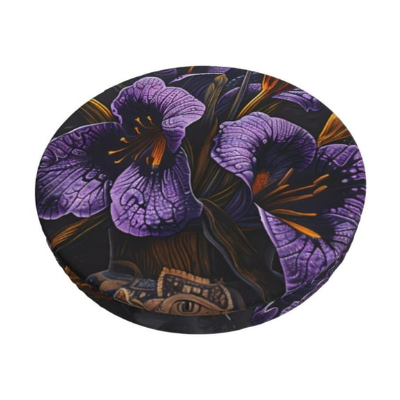 Picia Ornate Purple Floral Vase Pattern Round Stool Covers Comfy Seat Covers Stretch Removable Washable Chair Slipcover Round Bar Chair Cushion Cover-12 inch