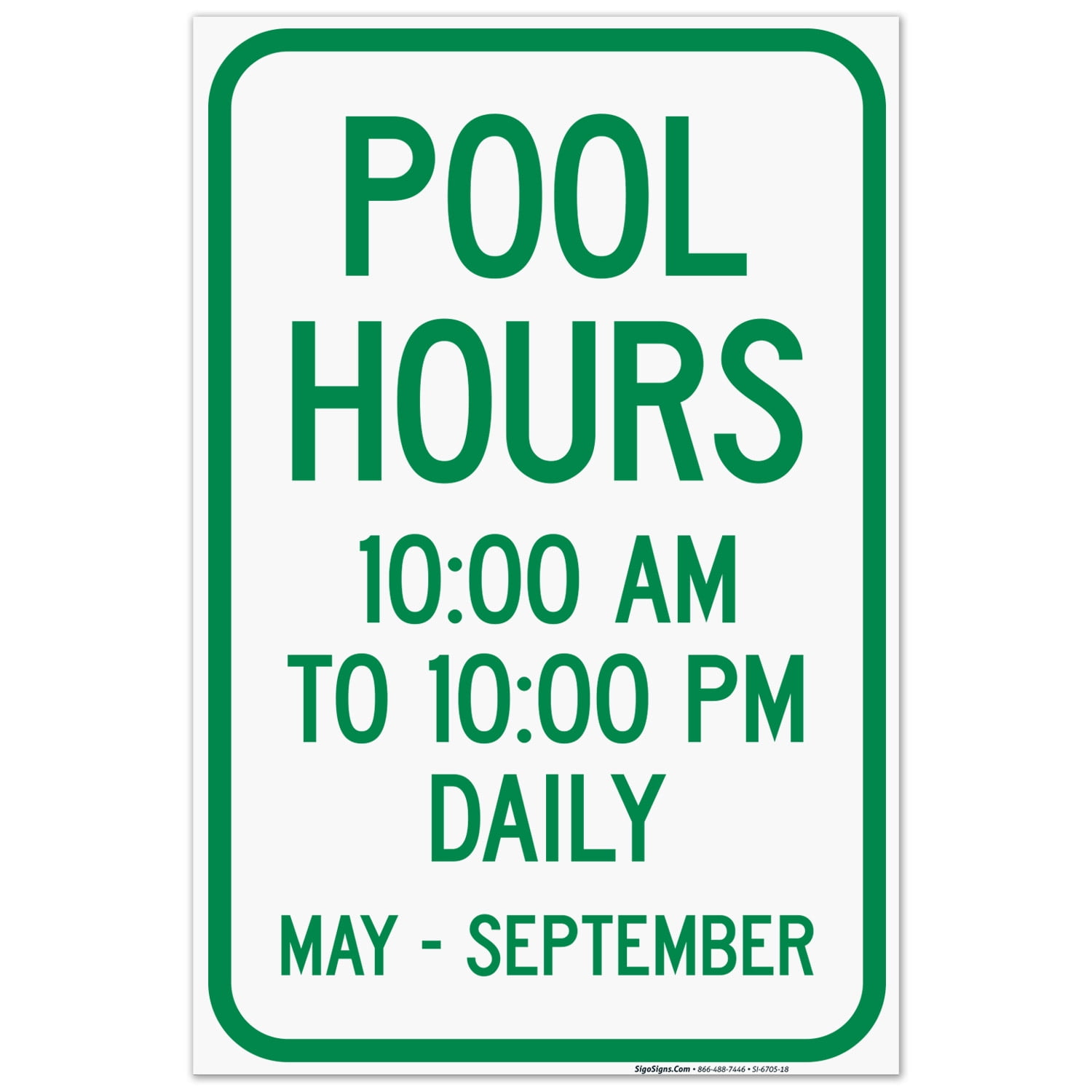 Pool Hours Sign, Pool Sign, 10x14 Aluminum